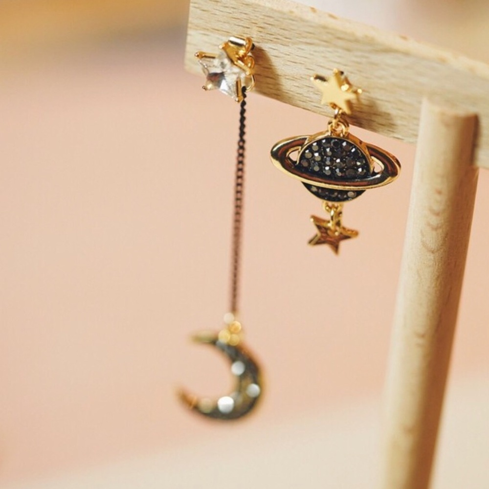 Asymmetric Moon Star Planet Earrings